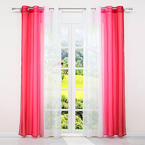SCHOAL Gardinen mit Ösen Transparente Vorhänge Voile Gardinenschal Fensterschal Modern Farbverlauf 2 Stück BxH 140x225cm Rot