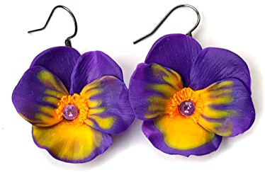 Orecchini di fiori di viola del pensiero fatti a mano Orecchini di fiori pezzo esclusivo Regalo originale Fiori gialli, regalo di compleanno