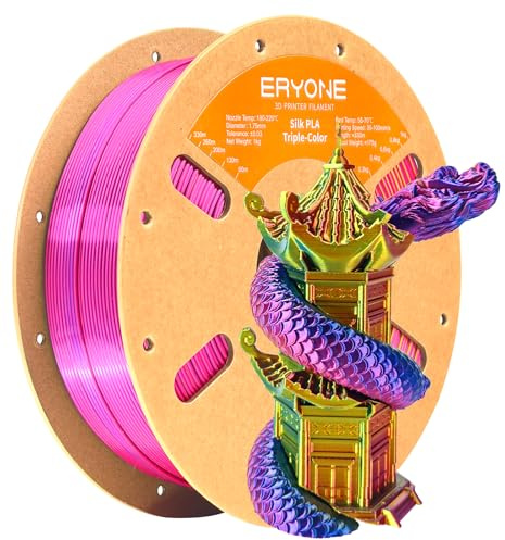 ERYONE Silk Triple Color PLA, Coextrusion PLA Filament for 3D Printer, Silky Glossy Finish Filament, +/-0.03mm, 1KG Spool, Silk Red Yellow Blue
