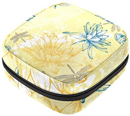 Menstruationspad-Tasche mit Reißverschluss, Damen-Serviettenbeutel, Tampons, Sammelbeutel für Frauen und Mädchen (Seerosen, Libellen und Schmetterlinge)