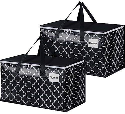 HomeHacks Lot de 2 sacs de déménagement, sacs de rangement robustes, boîtes de déménagement avec poches pour étiquette, fermetures éclair et poignées de transport, sacs de rangement pliables pour le