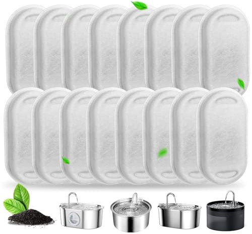 OrdasPet Katzenbrunnen Filter,16 Stück Filter Katzenbrunnen,Ersatzfilter für Trinkbrunnen,Trinkbrunnen Filter für Katze,Edelstahl Trinkbrunnen Katzen Hunde für 3.2L&2L,mit Baumwolle und Aktivkohle