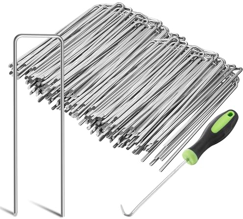 Graxury 400 Pièces 15cm Piquets de Jardin Robustes de Ø 3 mm - Agrafes en Acier Galvanisé pour Fixer Les Toiles Anti-Mauvaises Herbes, Les Filets et Les Tubes avec 1 Crochet de Ramassage