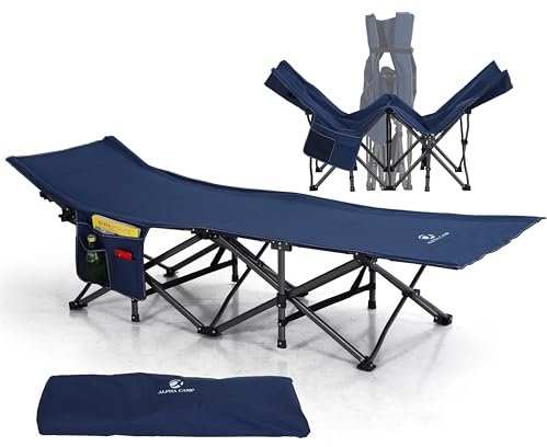 LET'S CAMP Campingbett Feldbett Klappbar Ultraleicht Campingliege mit Seitentasche und Tragetasche, Oxford-Gewebe Stabiles Schlafbett Gästebett für Camping, Outdoor, Indoor