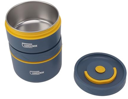 BROLEO Bento Box, Contenedor de Almuerzo Redondo con Empotrado de Acero Inoxidable para Oficina (Caja fuerte para 2 microondas.)
