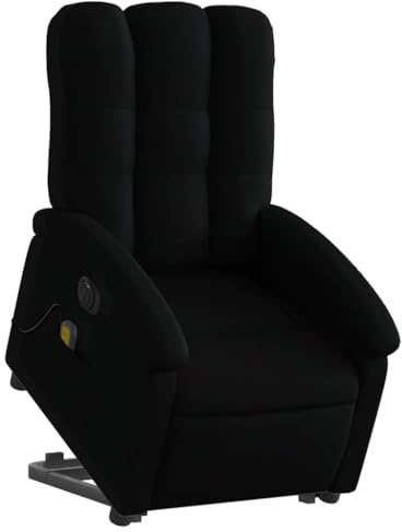 vidaXL Massagesessel, Elektrisch Verstellbar Sessel mit Aufstehhilfe, Fernsehsessel Relaxsessel mit Liegefunktion, Liegesessel Aufstehsessel Polstersessel, Schwarz Stoff