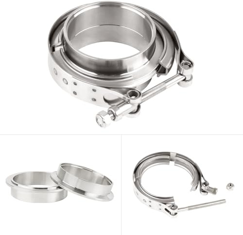 Densieg 1pc Ø 63,5mm (2,5) V Band Klemme + Flansche, Auto Auspuff V Bandschelle Kit Downpipe Verbindung Edelstahl Turbo Auspuff Rohrschelle, Rostfrei