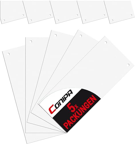 Conipa® - 500 Stück Trennstreifen für Ordner DIN A4 Weiß (MADE IN GERMANY) gelocht - Trennblätter aus RECYCELTEN KARTON (240x105mm) - Trennlaschen & Trenner zur Unterteilung schmal - Abtrennen Pappe