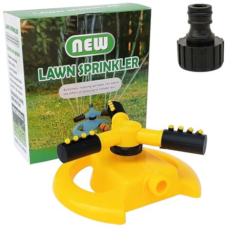 Arrosage Jardin, Arrosage Pelouse,Arrosage Automatique pour Jardin,360 Degrés Arroseur Rotatif，Sprinkler pour Enfants et Animaux de Compagnie dans la Cour (Jaune, Circulaire)