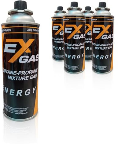 Gazcamp EXGAS, Gaskartusche, Gaskartuschen, Butan, MSF-1a Bajonett Ventil, 227g, Gaskocher, Campingkocher, Unkrautbrenner, Universaldruckgasdose, Camping, BBQ, Heimwerken, DIY (8 Kartuschen)