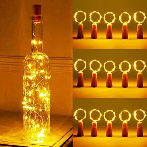 ZQEJEFD 15 Stück LED Flaschen-Licht,Flaschenlicht Batterie,2m 20LED Glas Korken Licht Kupferdraht Lichterkette,Korken Weinflasche Nacht Licht für flasche für Party,Hochzeit Deko,Halloween,Weihnachten