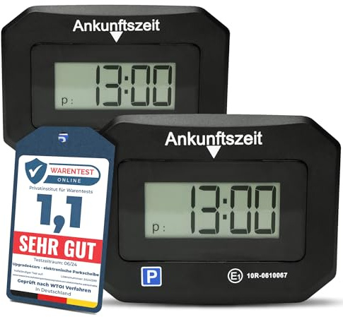 Upgrade4cars 2 x Elektronische Parkscheibe mit Deutscher Zulassung vom Kraftfahrt-Bundesamt | Parkuhr elektrisch mit Batterie | Automatisch & Digital