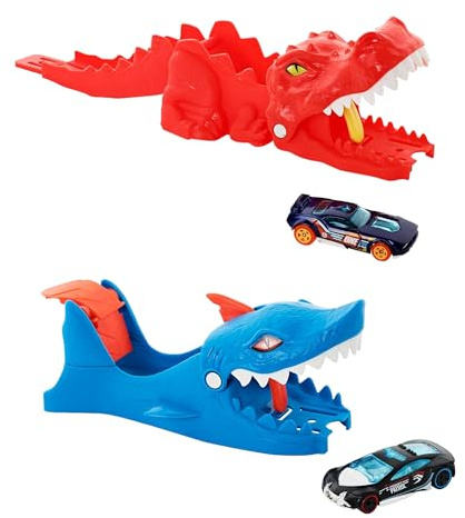 Hot Wheels City Track Nemesis Spielset mit Shark Launcher und Dino Launcher