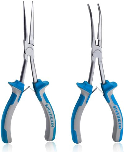 SPEEDWOX Juego de 2 alicates de punta de aguja de largo alcance, kit de herramientas de alicates extralargos para hacer joyas, doblar alambre y agarrar objetos en espacios estrechos