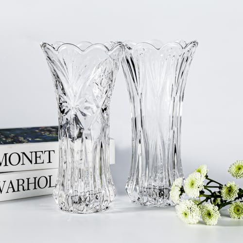 Glass Vases for Flowers, 20cm Large Vase Set of 2, Minimalist Decorative Crystal Glass Vase, Thickened Clear Tall Flared for Home Floral Arrangement Centerpieces Living Room,Kitchen,Bedroom,Office