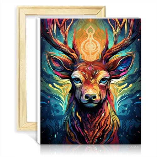 LiHEQING Ölgemälde auf Leinwand, Hirsch, digitales Ölgemälde-Set zum Selbermachen auf Leinwand, für die Wanddekoration zu Hause, Geschenk für Erwachsene und Kinder, ohne Rahmen (30 x 40 cm)