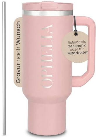 Kumpani Personalisierter Thermobecher mit Gravur – Tumbler, Deckel & Strohhalm – Geschenk mit Name oder Logo für Frauen, Männer, Kollegen & Mitarbeiter – Auslaufsicher (Blush, 40oz/1180ml)