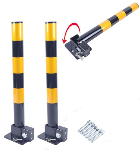 2 Stück Parkplatzsperre Klappbar, 60cm Höhe Parkplatzsperren mit 6 Schlüssel und Warnstreifen, Manuellen Schalter-Verriegelungsmodus Parkplatz Absperrung für Parkplätzen