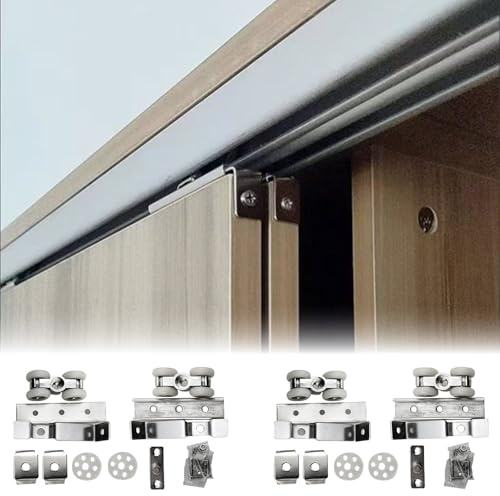 schiebetürbeschlag Doppel-/Einzelspur -Bypass -Scheunentür -Hardware -Kit, Hochleistungs -Top -Schieberschrank -Türstrecke, Aluminium -Taschen -Türstrecke weich(Double,10 FT/3.04 m)