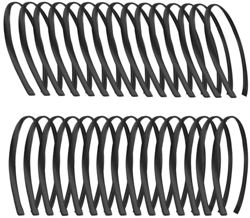 30 Piezas Diademas Finas de Satén 1cm Lisas Mujer, Diademas Fina Liso para Niñas y Mujeres (negro, one size)
