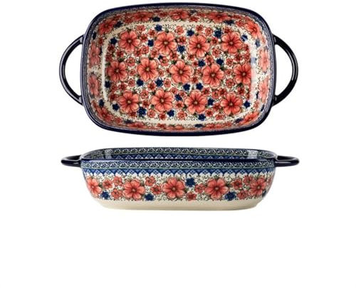 Plat Four Bol à poignée Plus Grande et Plus Profonde, Vaisselle en céramique Vintage, Bol à Salade Domestique, Plat de Cuisson résistant à la Chaleur Plat a Gratin(27.6cm)