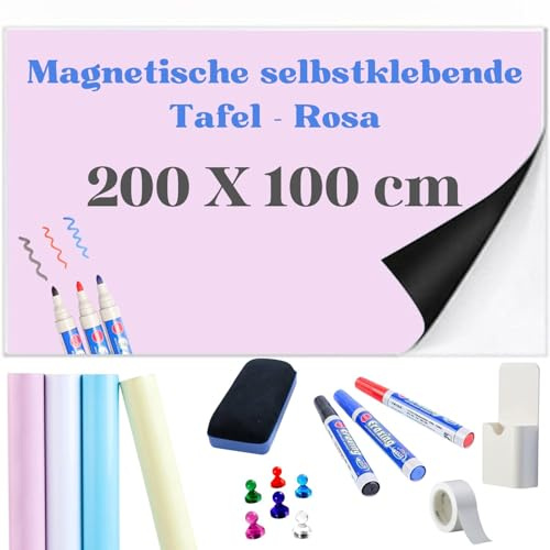 MITHREEL Magnetische Folie selbstklebend – Whiteboard Folie magnetisch für Zuhause, Büro oder Schule – flexible Magnetwand (ROSA 200 X 100)