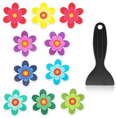 Oiieco 10pcs Non Slip Bathtub Stickers, Colorful Sunflower Bath Non Slip Stickers, Anti Skid Tape Flooring Safety Tape Mat with Scraper for Bath Shower