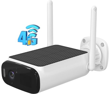 Woox 4G LTE övervakningskamera utomhus utan WLAN, 2K utomhuskamera solbatteri utan WLAN med färgmörkerseende, 130° vidvinkel, AI-detektering, lokalt och molnminne