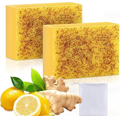 2PCS Turmeric Soap Bar, Lemon Turmeric Kojic Acid Soap For Face and Body-Natural Kojic Acid, Collagen, Vitamin C,Skin Care Clean for All Skin Types