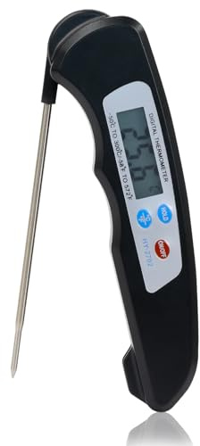 Digital Meat Thermometer Fast Accurate Instant Read Food Thermometer Meat Foldable thermapen Long Probe Intelligent Functions for Steak BBQ Milk Jam Beer Water Cooking Black