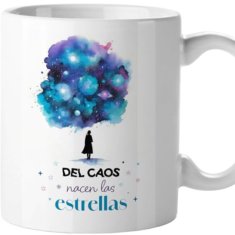 El Kraken Taza con frases bonitas, Motivacionales, Tazas originales, Detalles para compañeras de trabajo, Amigas, Mamá, Hermana, Regalo para mujer, Cerámica 330 mL (Del caos nacen las estrellas)