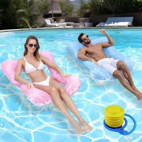 2 Pack Pool Inflatables, Inflatable Floating Water Pool Lounger Chairs, Swimming Pool Floats Hammock, Inflatable Summer Pool Beach Toys Water Mattresses Floating Mattress, 120 x 90cm