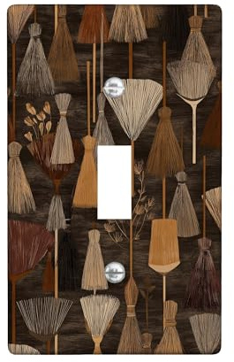 Rustic Broom Light Switch Cover Plates/Outlet Covers, Earthy Brown Harvest Decor for Home Accents, Thermoplastic Wall Plates, Standard Size 3 Gang Wall Plate