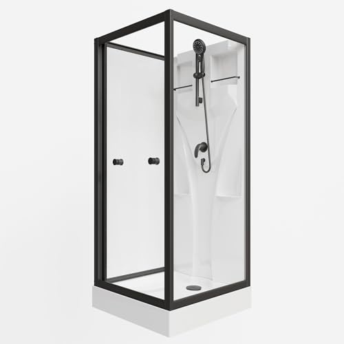 Schulte Komplettdusche Juist in Schwarz, 80x80 cm, 190 cm Höhe Fertigdusche ESG-Sicherheitsglas, Duschwanne & Handbrause duschkabine komplett EP1914504