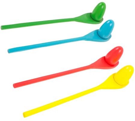 UKCOCO Jeu De Course De Cuillères en Bois Garçon Et Filles Kit 4 Pièces Coloré Jeu en Plein Air pour Coordination Et Activités Team Building Famille Extérieur