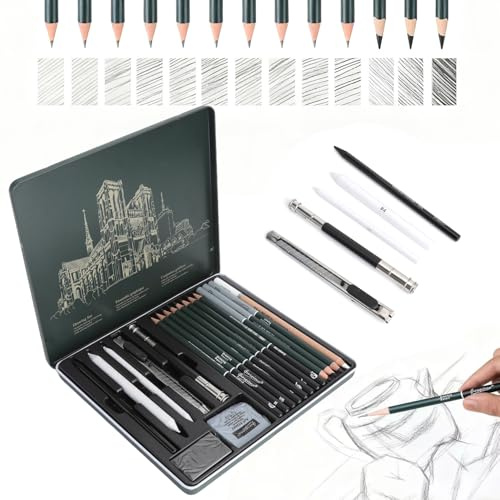 Skizzen Zeichen Bleistift Set, 19 Stk Zeichenset Kohlestifte zum Zeichnen | Zeichenstifte, Professionell Set Bleistifte Verschiedene Härtegrade für Zeichnen Skizzieren für Künstler Teenager