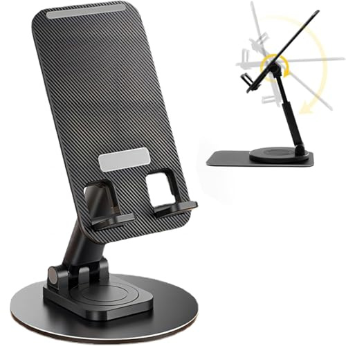 KIRZAX Support Téléphone Bureau [Rotation à Clic 360°], Porte Telephone Pliable, Réglable en Hauteur Multi-Angles Porte Telephone, Compatible iPhone Samsung Huawei iPad Mini Tous Les Smartphones