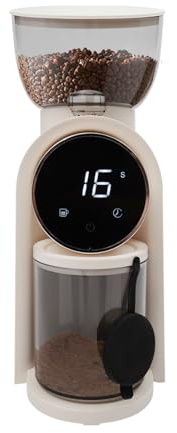 Kaffeemühle Einstellbarer scheibenmahlwerk kaffeemühle, 2-14 Portionen, 150W Elektrische Kaffeemühle Coffee Grinder mit 25 Mahleinstellungen, Kaffeebohnen Mühler, 250g Bohnenbehälter (Creme Weiß)