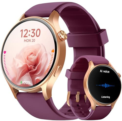 aeac Smart Watch for Women, 1.32'' AMOLED Ultra-Clear Screen Activity Trackers with Heart Rate/Sleep/SpO2 Monitor, Smartwatch for iPhone/Samsung/Android, 110+ Sport Modes 3ATM Waterproof (Dark Purple)