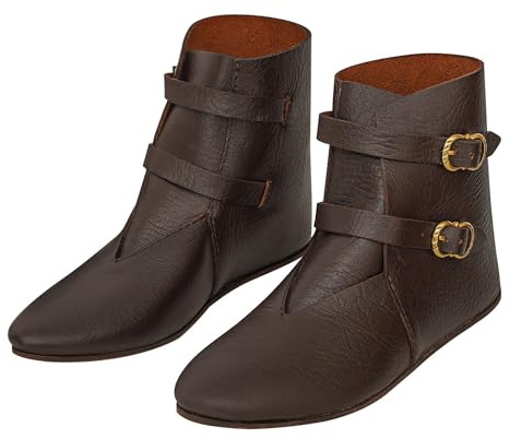 Lord of Battles Botas medievales de piel auténtica, botas de pirata vikingas, zapatos de Halloween, renacentistas