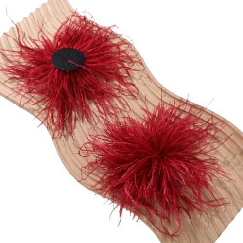 WANYI 1 Stück Feder Ansteckblume Damen 18cm Applikationen zum Aufnähen Fluffy Federbrosche Feder Applique Patches für DIY Kleid Blazer Haarschmuck Kleidung Zubehör(Rot)