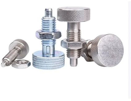 1 pièce M12 Goujon de positionnement à ressort de type réinitialisation/auto-verrouillage télescopique, piston à bouton cannelé, diamètre de la tête du piston 6mm