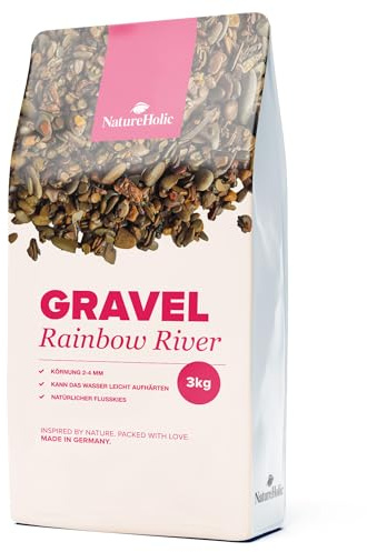 NatureHolic Naturkies Highwood River - Grauer Aquarium Kies - Natürlicher Flusskies für Aquarien mit feiner Körnung 2-4 mm - Perfekt für Naturaquarien, Bodengrund & Deko - 10kg