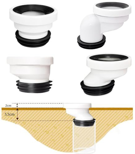 Rehoetom Tubo conector de residuos de inodoro de PVC con junta de goma, diseño recto o excéntrico de 0 cm, 2 cm, 5 cm, 10 cm, para fontanería estándar (C)