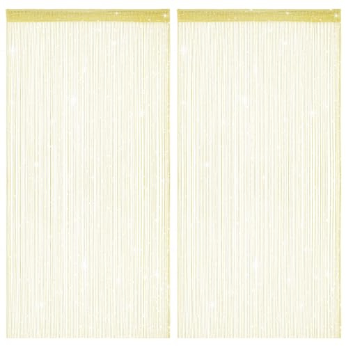 HADEEONG 2 Pack 39 x 79 Inch String Curtains for Doorway, Home Decor Sequin Glitter String Curtain Boho Doors Tassel for Windows, Closet, Living Room, Bedroom, Hallway, Party (Beige)