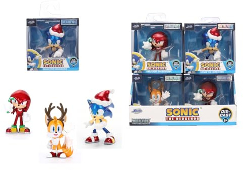 Jada Toys Sonic The Hedgehog julfigur (1 styck) – 1 av 3 samlarfigurer av metall (Sonic, Tails, Knuckles) för fans och barn från 8 år, urval slumpmässigt, 6,5 cm, vardera, våg 2