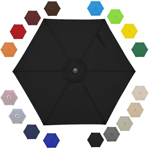 THEGA Toile De Rechange pour Parasol De Terrasse (6,6 Pi / 8,2 Pi / 9 Pi / 9,8 Pi) À 6 Baleines, Housse Supérieure De Rechange pour Parasol De Marché, Toile Épaisse Et Résistante(Black,9.8ft/3.0m)