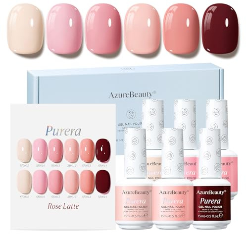 AZUREBEAUTY UV Nagellack 15 ml [Rose Latte] - 6 Farben Rosa Nude HEMA-free UV/LED Gellack für Nageldesign, Lang anhaltend Soak-Off Gel Nagellack, Geschenke für Nagelstudios