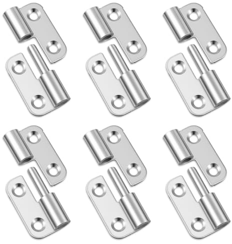 6Pcs 1.5 Right Lift Off Hinges Small Detachable Door Hinge | Lift Off Door Hinges with 24 Screws, Stainless Steel Flag Hinge for Doors Windows and Metal Equipment