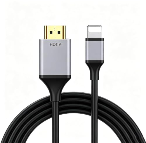 KANYUNCD Adaptador Lightning a HDMI, para teléfono a televisor/proyector/monitor, adaptador AV digital 1080P, cable tejido de sincronización de pantalla, compatible con iOS, conector AV digital